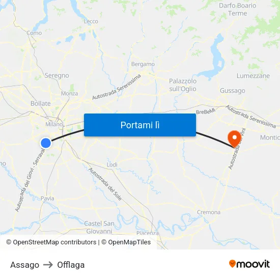Assago to Offlaga map