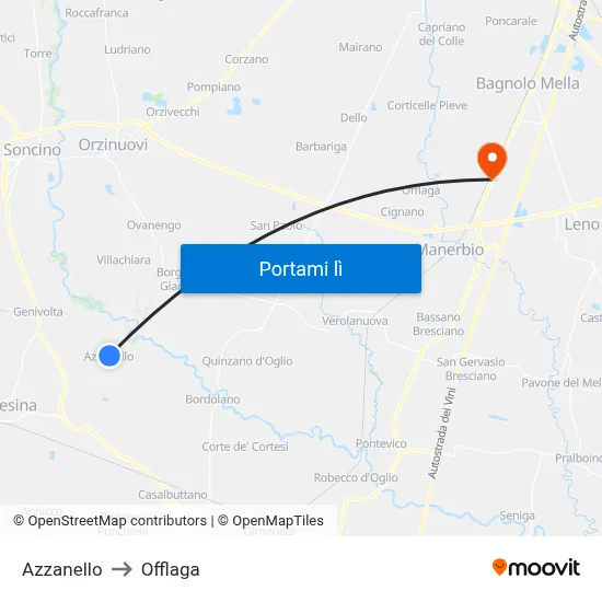 Azzanello to Offlaga map