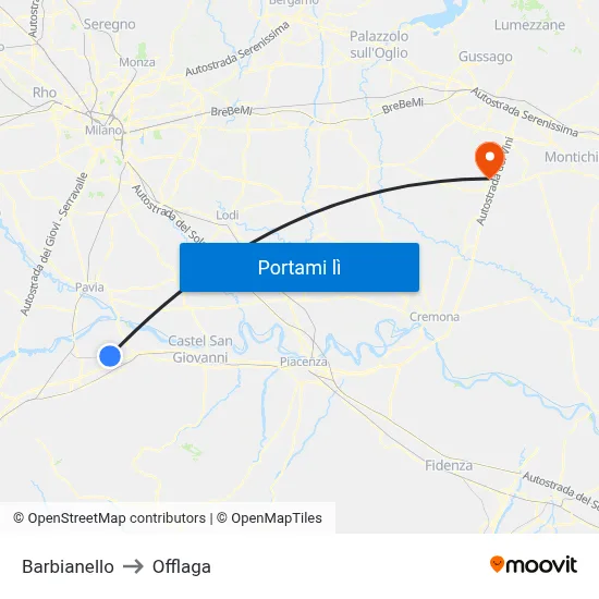 Barbianello to Offlaga map