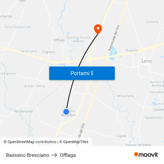 Bassano Bresciano to Offlaga map