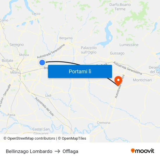 Bellinzago Lombardo to Offlaga map