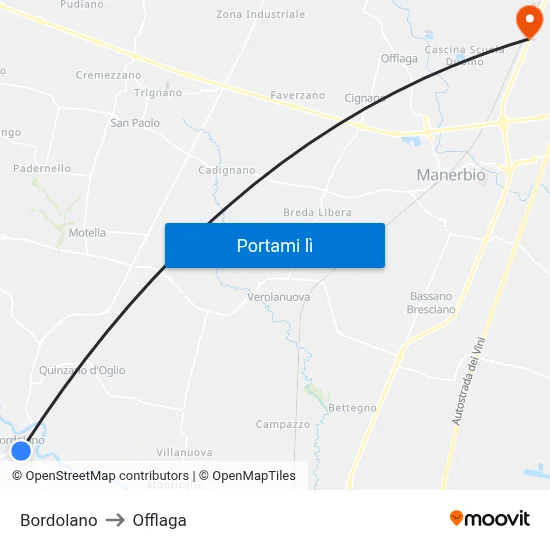 Bordolano to Offlaga map