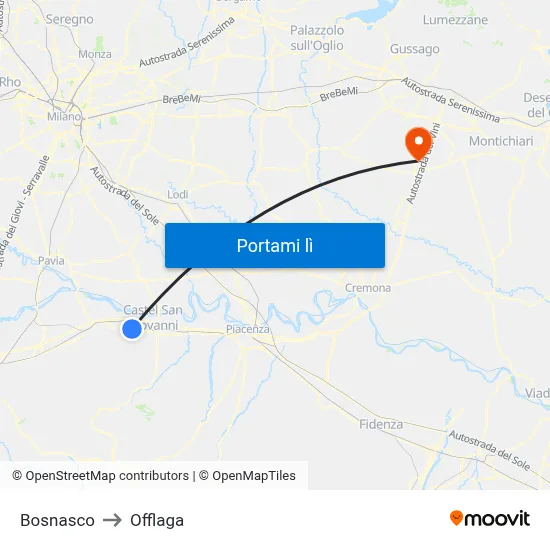 Bosnasco to Offlaga map