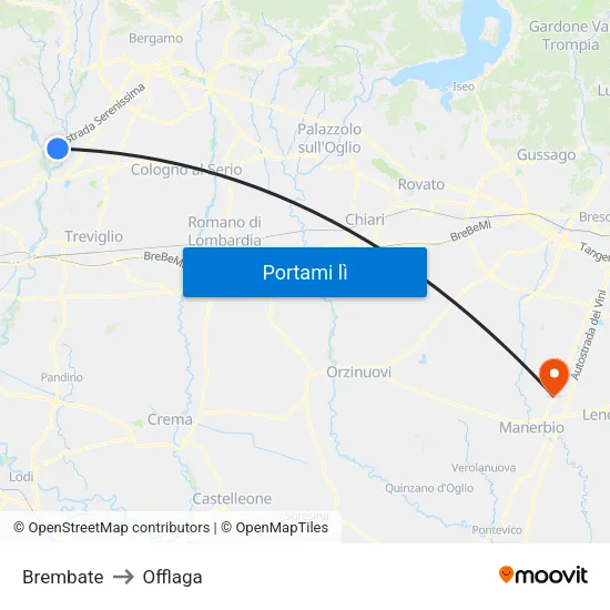 Brembate to Offlaga map