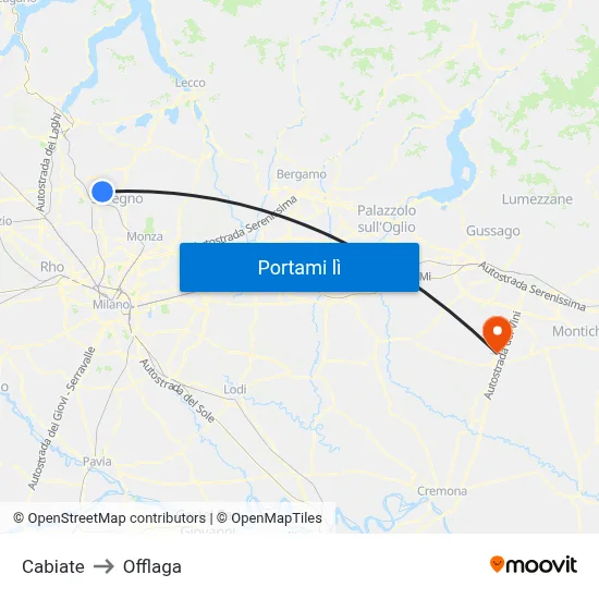 Cabiate to Offlaga map