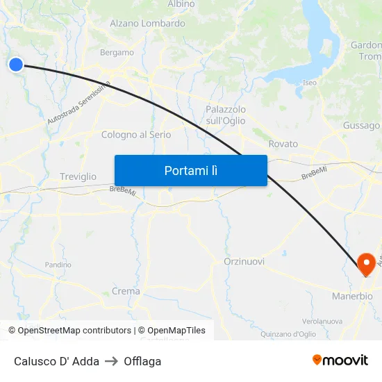 Calusco D' Adda to Offlaga map