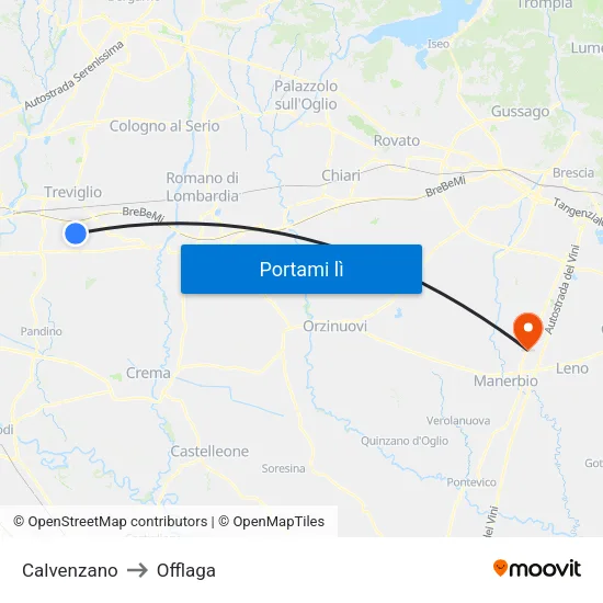 Calvenzano to Offlaga map