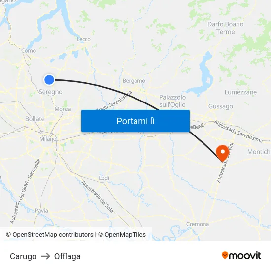 Carugo to Offlaga map