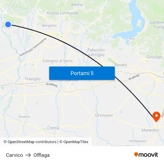 Carvico to Offlaga map