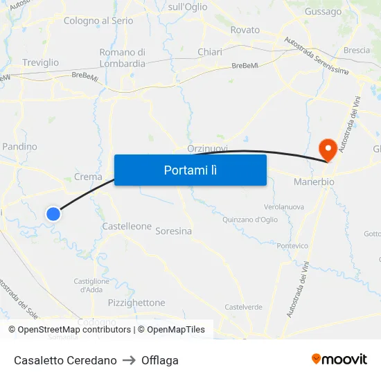 Casaletto Ceredano to Offlaga map