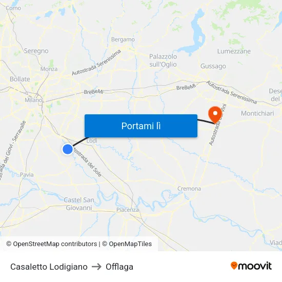 Casaletto Lodigiano to Offlaga map