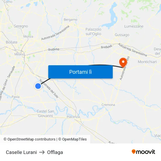 Caselle Lurani to Offlaga map