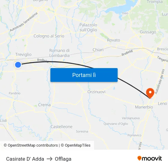 Casirate D' Adda to Offlaga map