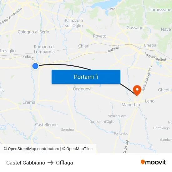 Castel Gabbiano to Offlaga map