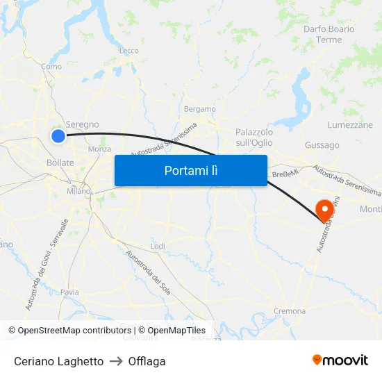 Ceriano Laghetto to Offlaga map