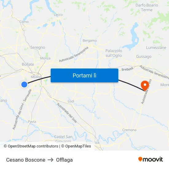 Cesano Boscone to Offlaga map