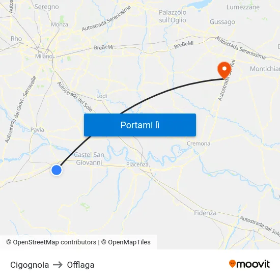 Cigognola to Offlaga map