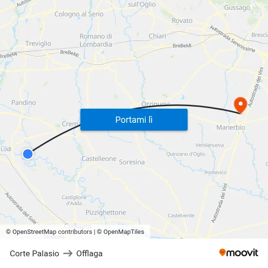 Corte Palasio to Offlaga map