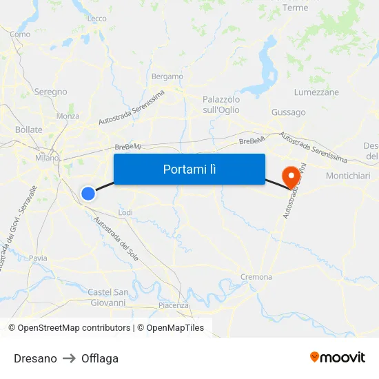 Dresano to Offlaga map