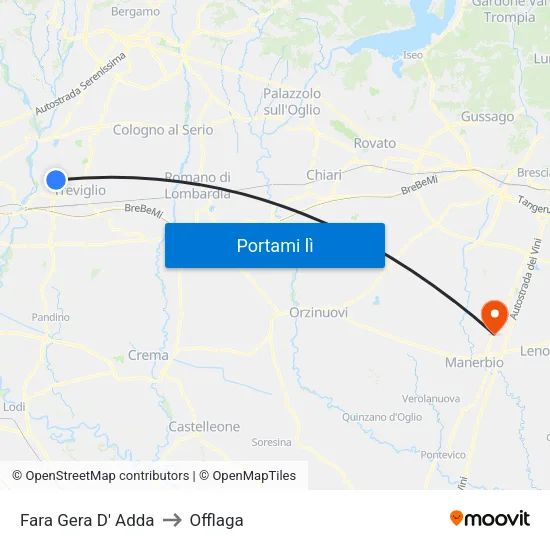Fara Gera D' Adda to Offlaga map