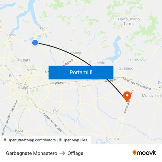 Garbagnate Monastero to Offlaga map