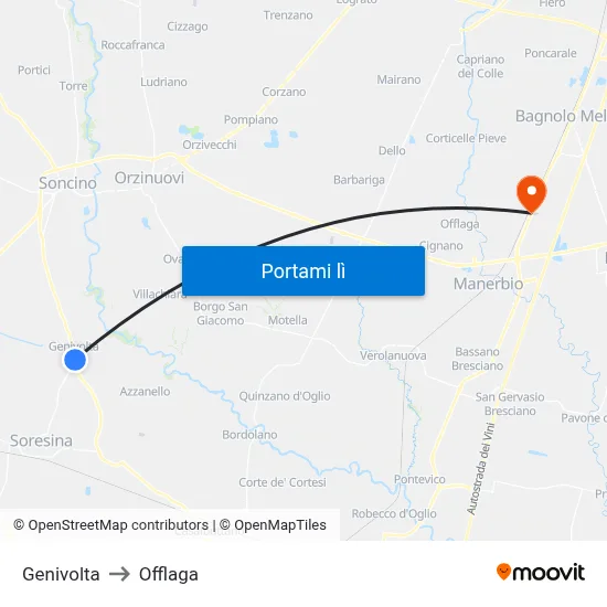 Genivolta to Offlaga map