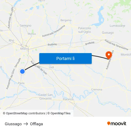 Giussago to Offlaga map