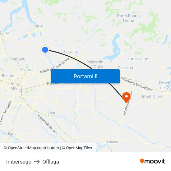 Imbersago to Offlaga map