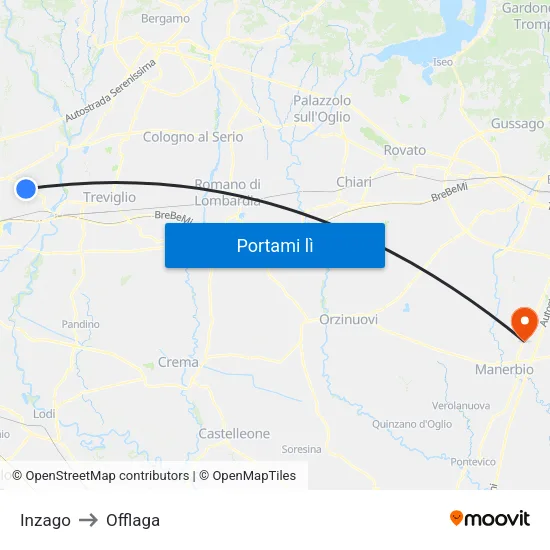 Inzago to Offlaga map