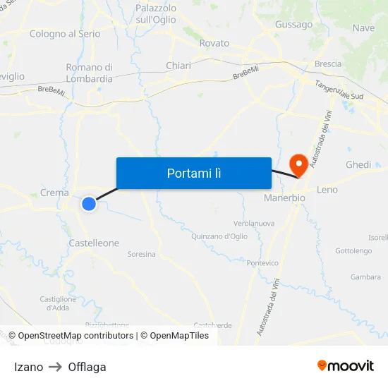 Izano to Offlaga map