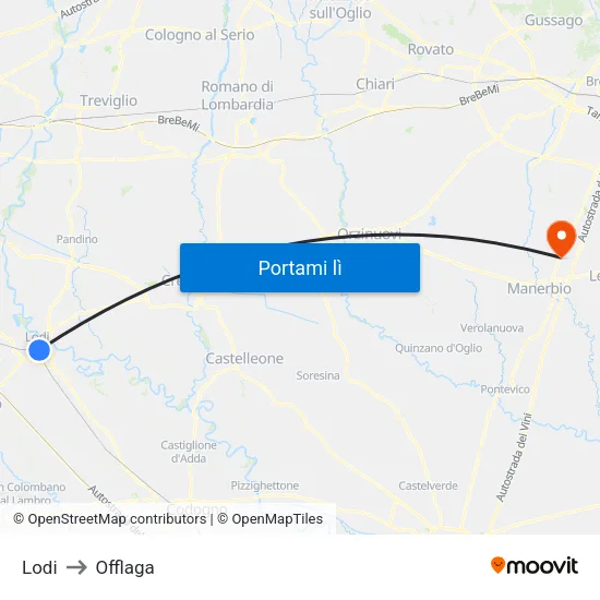 Lodi to Offlaga map