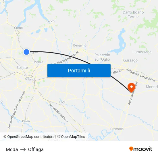 Meda to Offlaga map