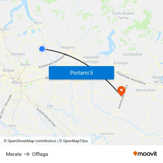 Merate to Offlaga map