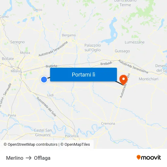 Merlino to Offlaga map