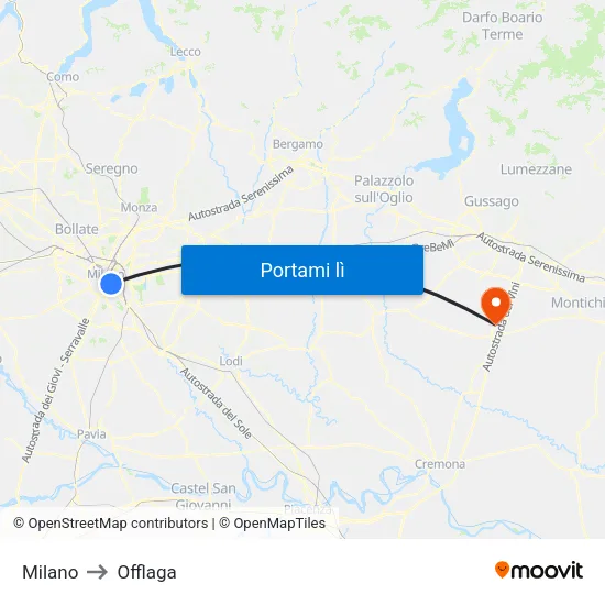 Milano to Offlaga map