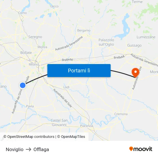 Noviglio to Offlaga map