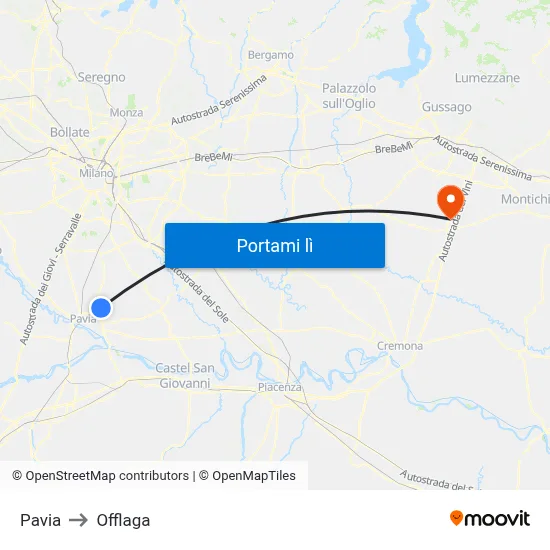 Pavia to Offlaga map