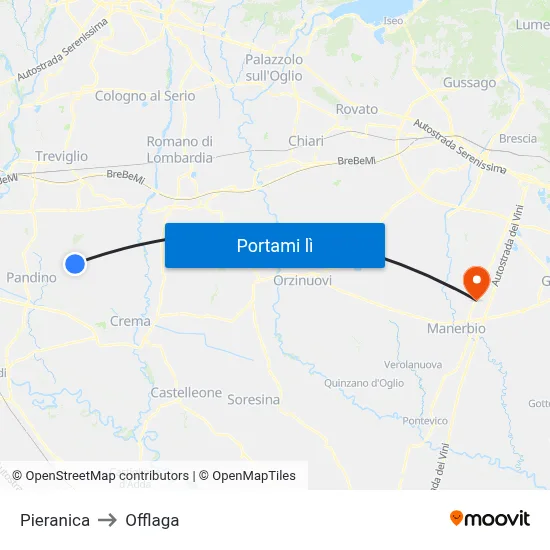 Pieranica to Offlaga map