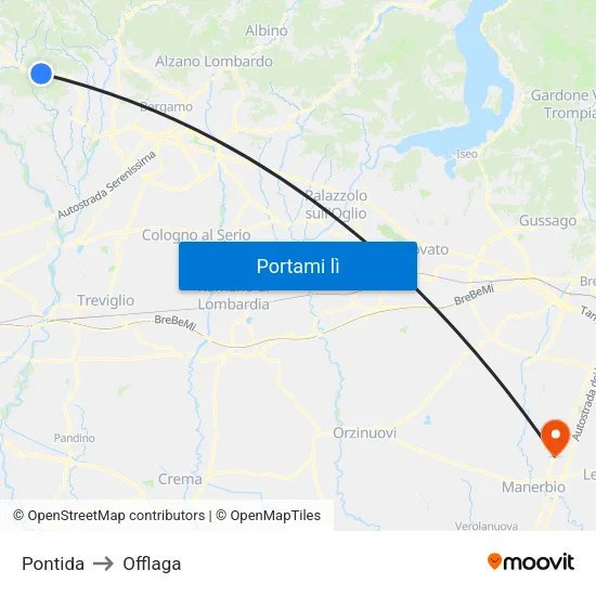 Pontida to Offlaga map