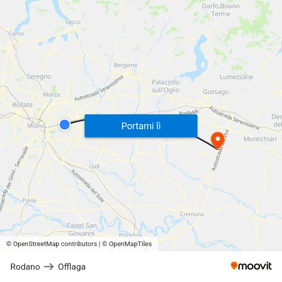 Rodano to Offlaga map