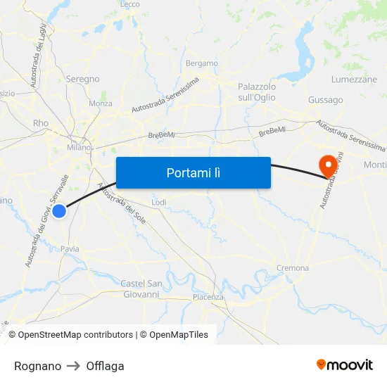 Rognano to Offlaga map
