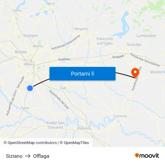 Siziano to Offlaga map
