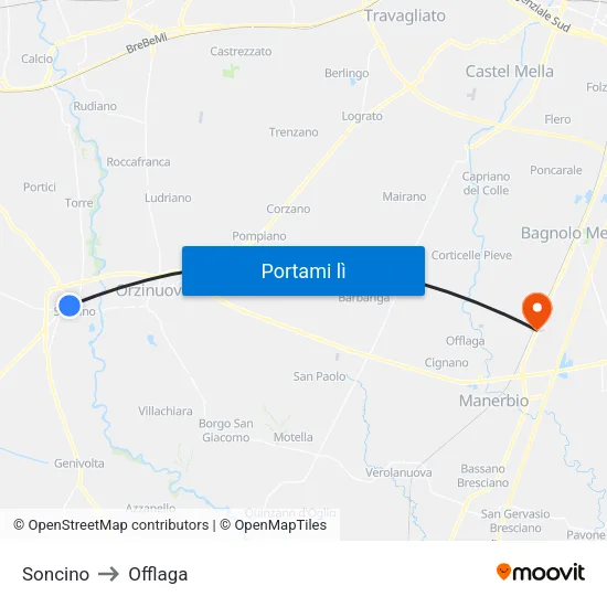 Soncino to Offlaga map