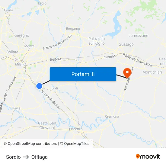 Sordio to Offlaga map