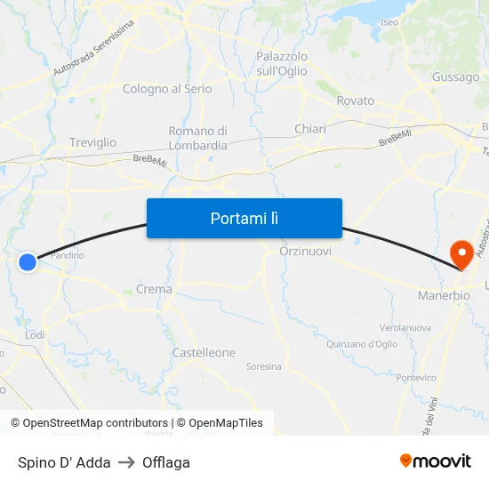 Spino D' Adda to Offlaga map