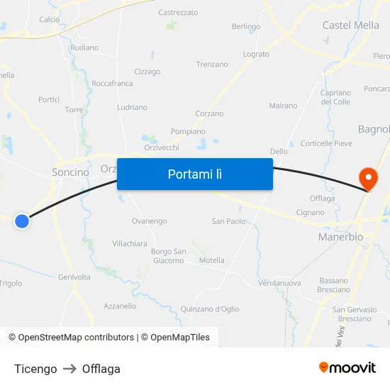 Ticengo to Offlaga map