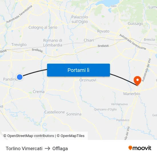 Torlino Vimercati to Offlaga map