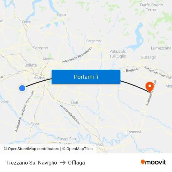 Trezzano Sul Naviglio to Offlaga map
