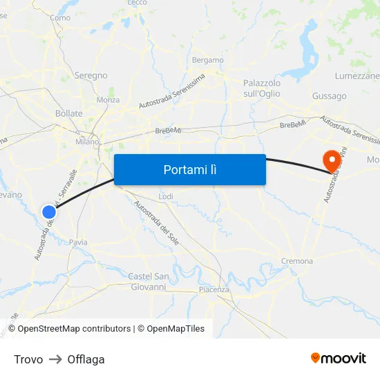 Trovo to Offlaga map