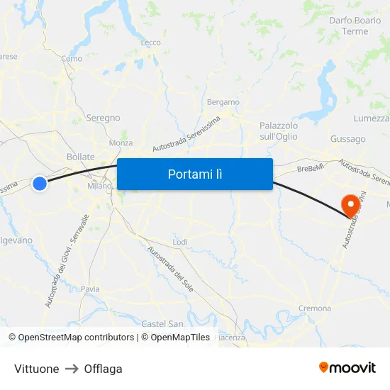 Vittuone to Offlaga map